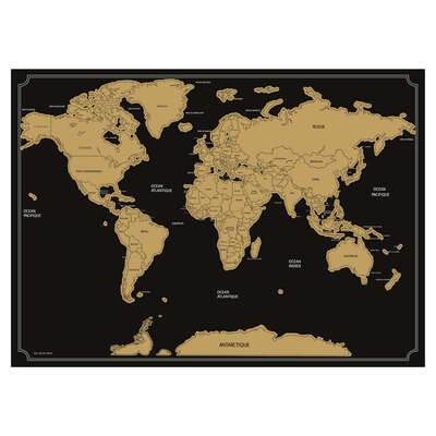 Carte du monde à gratter noire 82x59 cm