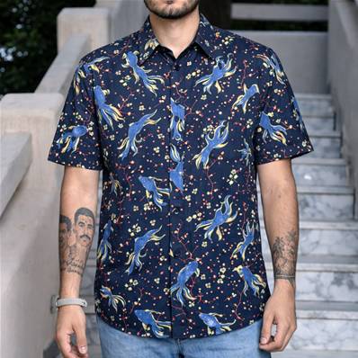 Chemise homme manche courte poissons bleus