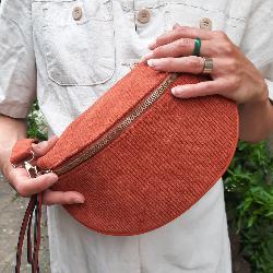 Sac banane simple velour cotelé orange