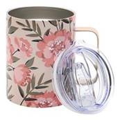 Mug de transport double paroi inox 45cl crème fleuri