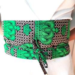 Ceinture obi wax vert motifs bijoux