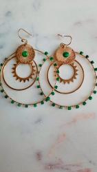 Boucles d'oreilles 3 cercles avec perles de Malachite