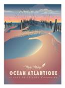 Affiche Ocan Atlantique plage rose 30x40cm Plume04