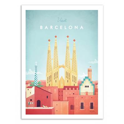 Affiche visit Barcelone Espagne 30x40cm Henry Rivers