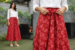 Jupe portefeuille indienne fleurie rouge