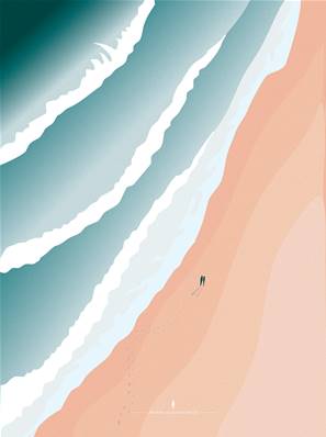 Affiche Océan vague plage vue d'oiseau Plume106 30x40cm