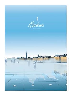 Affiche Bordeaux le Miroir d'eau Place de la Bourse Plume43 30x40cm