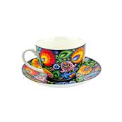 Tasse petit djeuner noire 220 ml motifs fleuris
