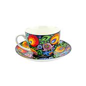 Tasse petit déjeuner noire 220 ml motifs fleuris