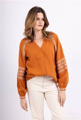 Chemisier brodé orange