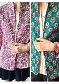 Veste indienne matelassée réversible fleurie blanche à fleurs violettes