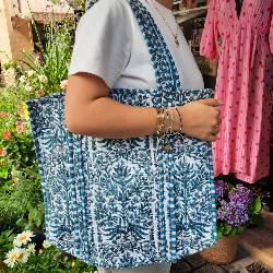 Sac coton Indien Surpiqué "Fresque Végétale Indienne"