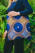 Sac Tote BAG en tissus africain WAX, motifs cercles bleus