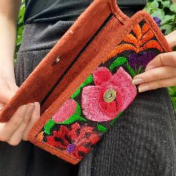 Porte feuille motifs fleur rose Guatémala