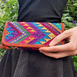 Porte feuille motifs gomtriques bleu Guatemala