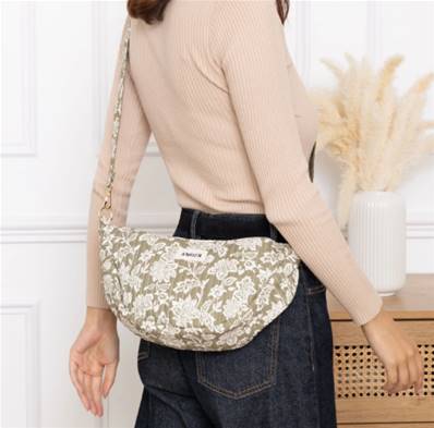 Sac banane en coton imprimé fleuri vert