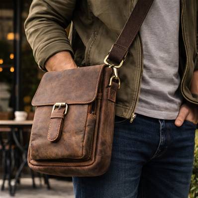 Sacoche homme en cuir de buffle vintage 28X23X10cm avec rabat