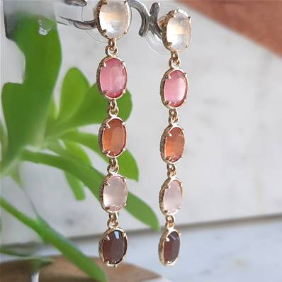 Boucles d’oreilles 5 Tourmalines Ovales – Cascade de Couleurs Bohème Chic