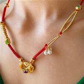Collier chinois cordon en metal et email, orange et bleu