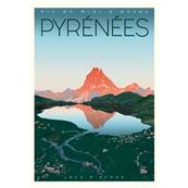 Affiche Pyrénées pic du Midi d'Ossau Lac 50x70cm Fricker