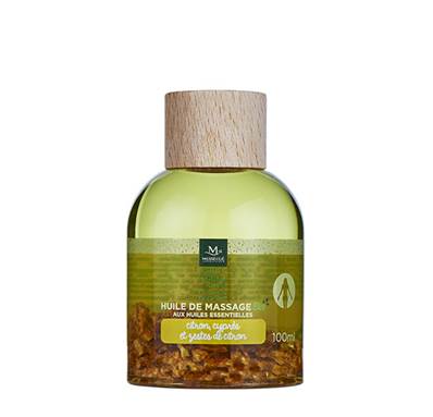 Huile massage TONIFIANTE bio aux Huiles essentielles Citron Cyprès Cédre de l'Atlas 100ml