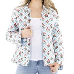 Veste indienne matelassée réversible bleu imprimé savane
