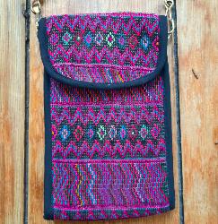 Pochette artisanale brodée violette du Guatemala - Bandoulière ethnique