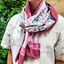Etole, charpe, paro coton imprim illets roses  block print 11