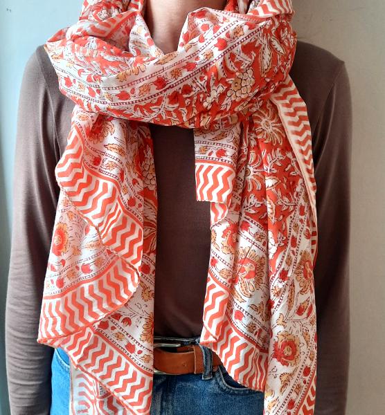 Etole, écharpe ou paréo coton imprimé indien fleuri 5