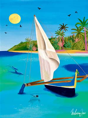 Affiche Madagascar : Un voyage en pirogue colorée 30x40 Nolwen