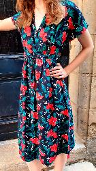Robe courte Hisa motif fleurs rouges