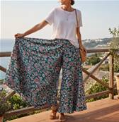 Pantalon large taille unique fleurs roses