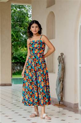 Robe longue à bretelle fleurs tropicales SANGO