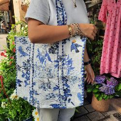 Sac coton Indien Surpiqué "Oiseaux Célestes"