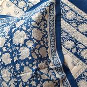 Tenture indienne block print 270x225 cm – Bleu cachemire