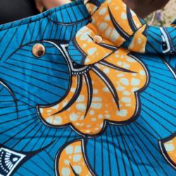 Sac à main en wax fleur de mariage turquoise et jaune