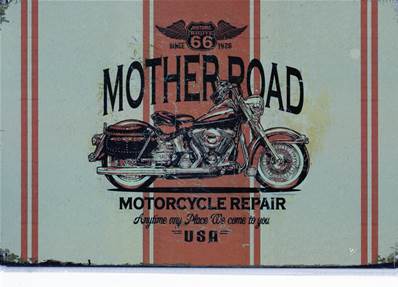 Plaque métal 20x30 vintage MOTOR "MOTHER ROAD 66".