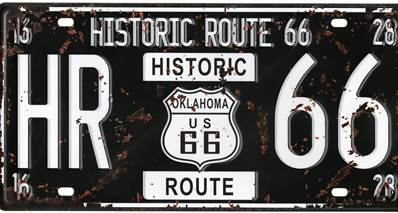 Plaque métal 15x30 vintage ROUTE 66 OKLAHOMA noire.