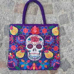 Sac à main brodé motif Skull et fleurs Guatémala