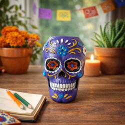 Statut tête de mort mexicaine violette grand modèle