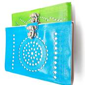 Carnet en cuir bleu 1 crochet 13X19 cm