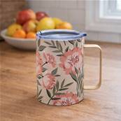 Mug de transport double paroi inox 45cl crème fleuri