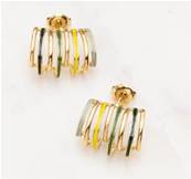 Boucles d'oreilles dores vert 8 rangs maillage  froid