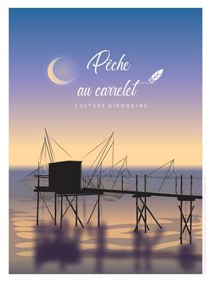 Affiche pêche au carrelet Gironde 30x40cm Plume08