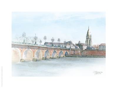 Affiche pont de Pierre Bordeaux 30x40cm Aquarelle11