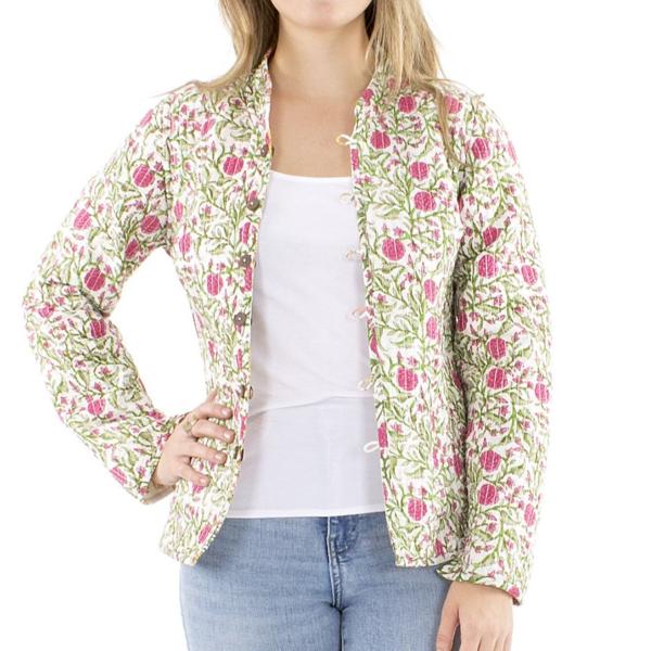 Veste indienne matelassée réversible fleurs roses