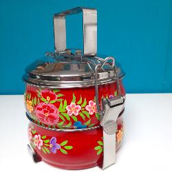 Lunch box rouge Peinte à la Main - Un voyage culinaire en Inde