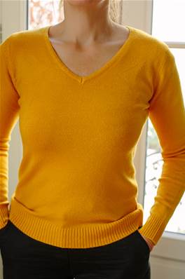 Pull col V Jaune en laine, soie et cachemire