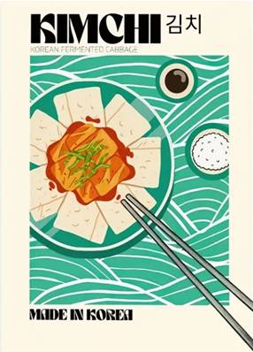 Affiche Kimchi made in Korea bleu 30cm x 40 cm