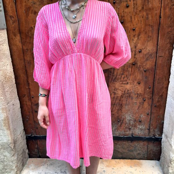 Robe d’été fluo fuschia en gaze de coton